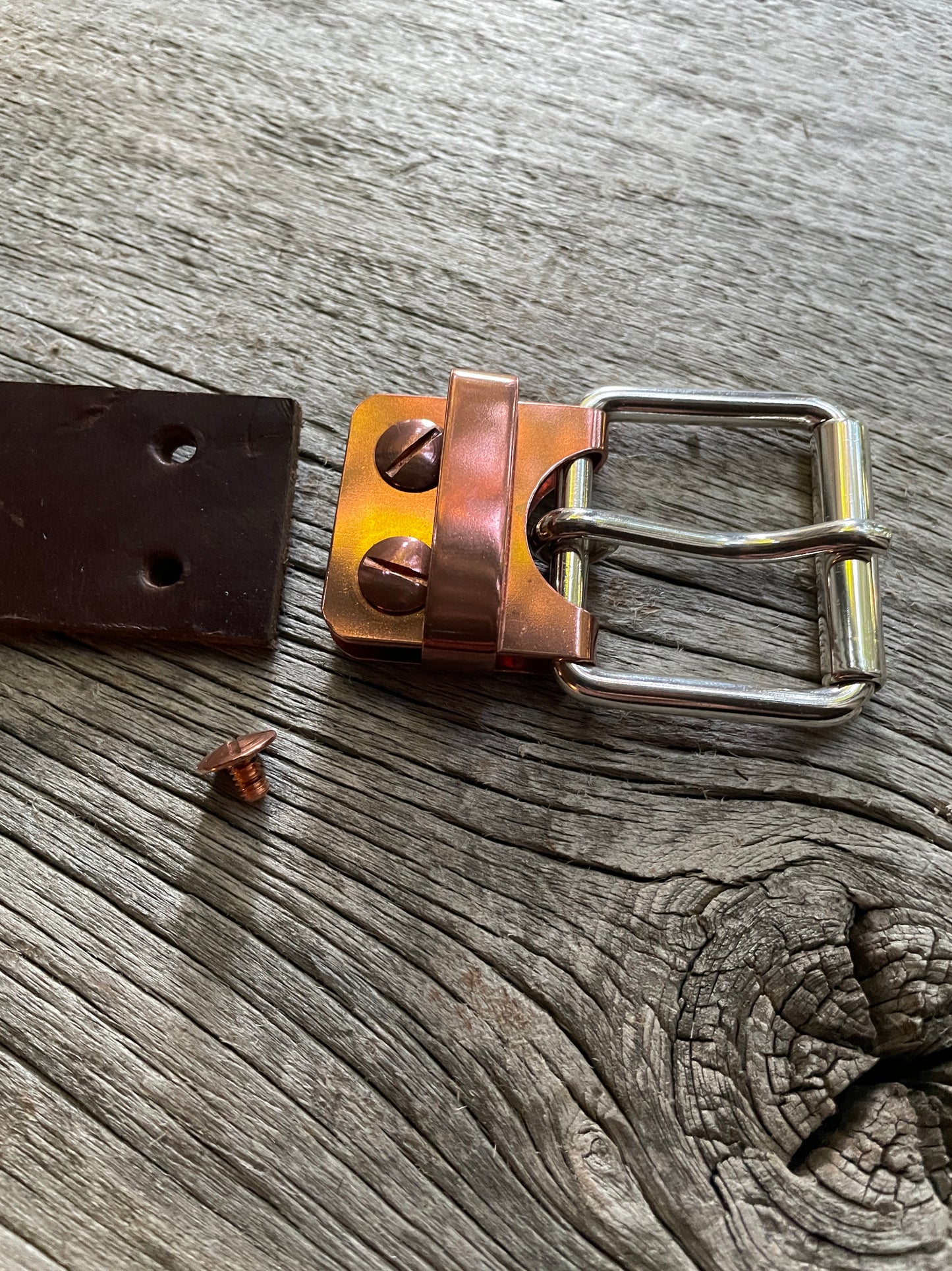 (SB-03)1 Sterling Silver and Copper Belt Plate Buckle with Copper Keeper Loop