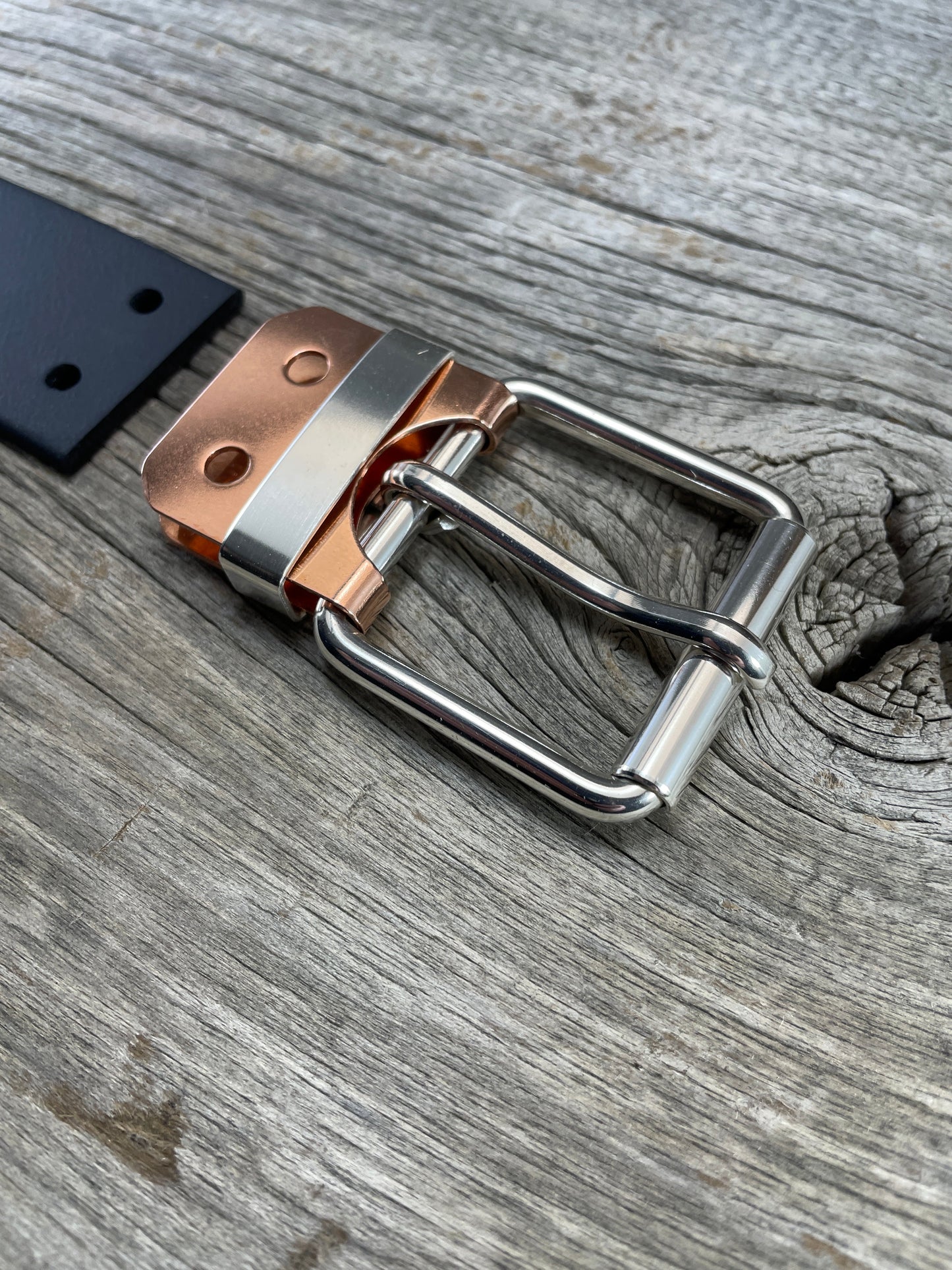 (SB-02)1 - Sterling Silver and Copper Belt Plate Buckle with Silver Keeper