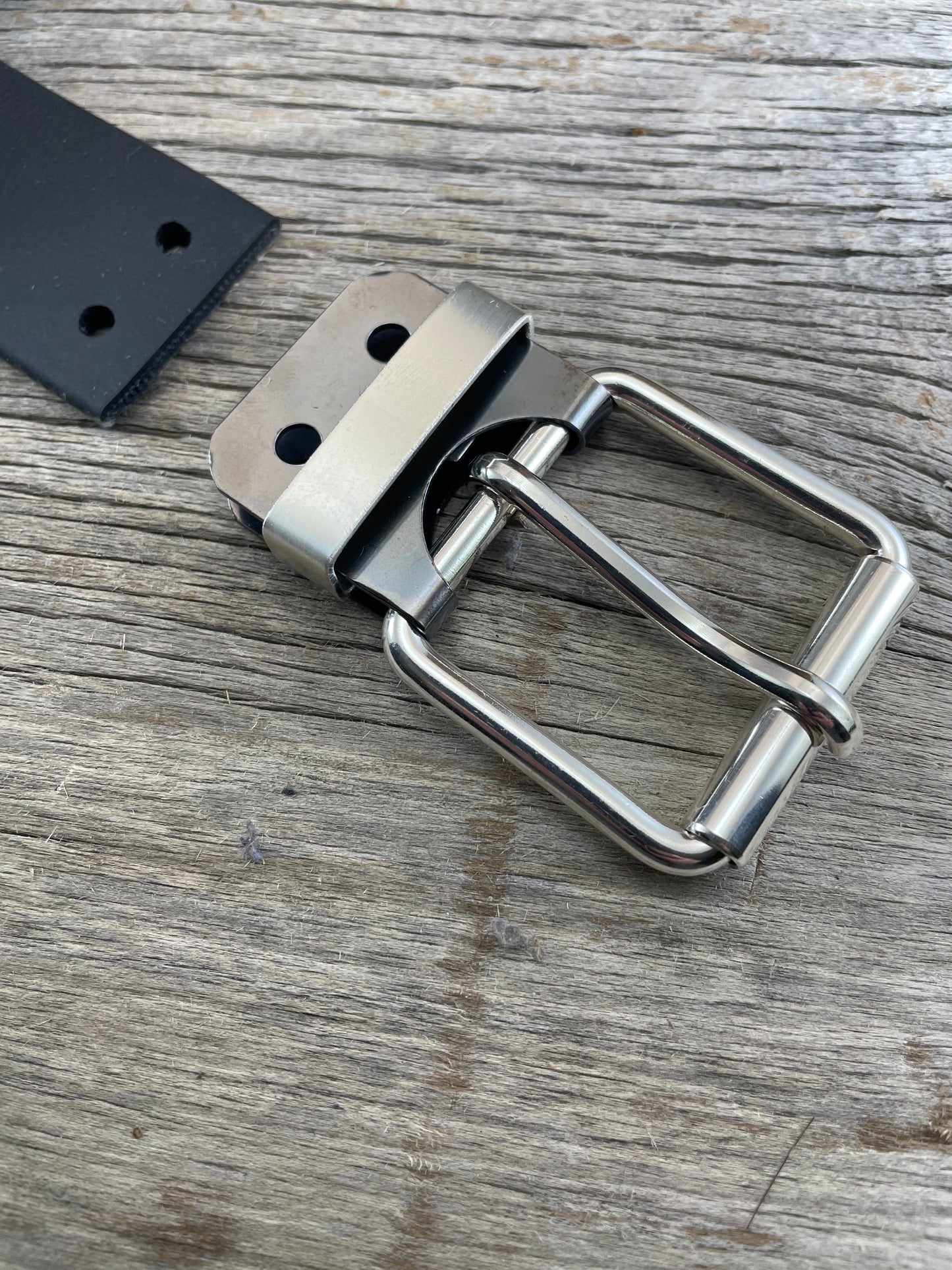 (SB-05)1- Sterling Silver and Gunmetal Belt-Plate Buckle with Silver Keeper Loop