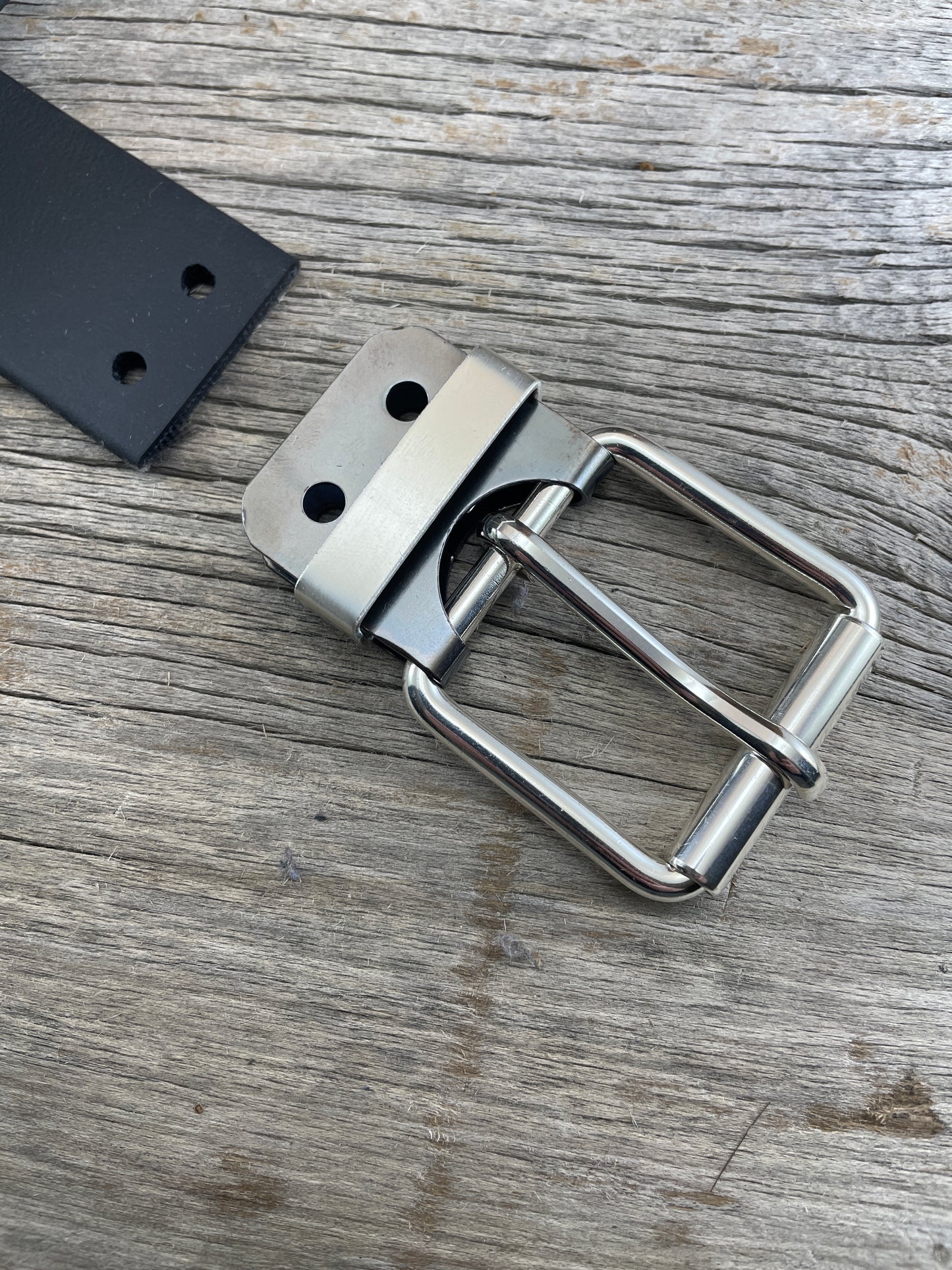 (SB-05)1- Sterling Silver and Gunmetal Belt-Plate Buckle with Silver Keeper Loop