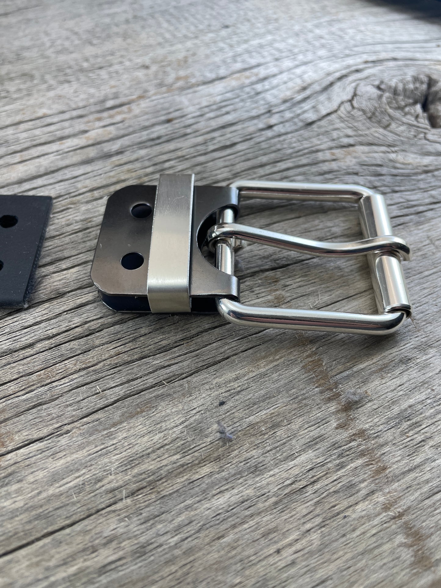 (SB-05)1- Sterling Silver and Gunmetal Belt-Plate Buckle with Silver Keeper Loop