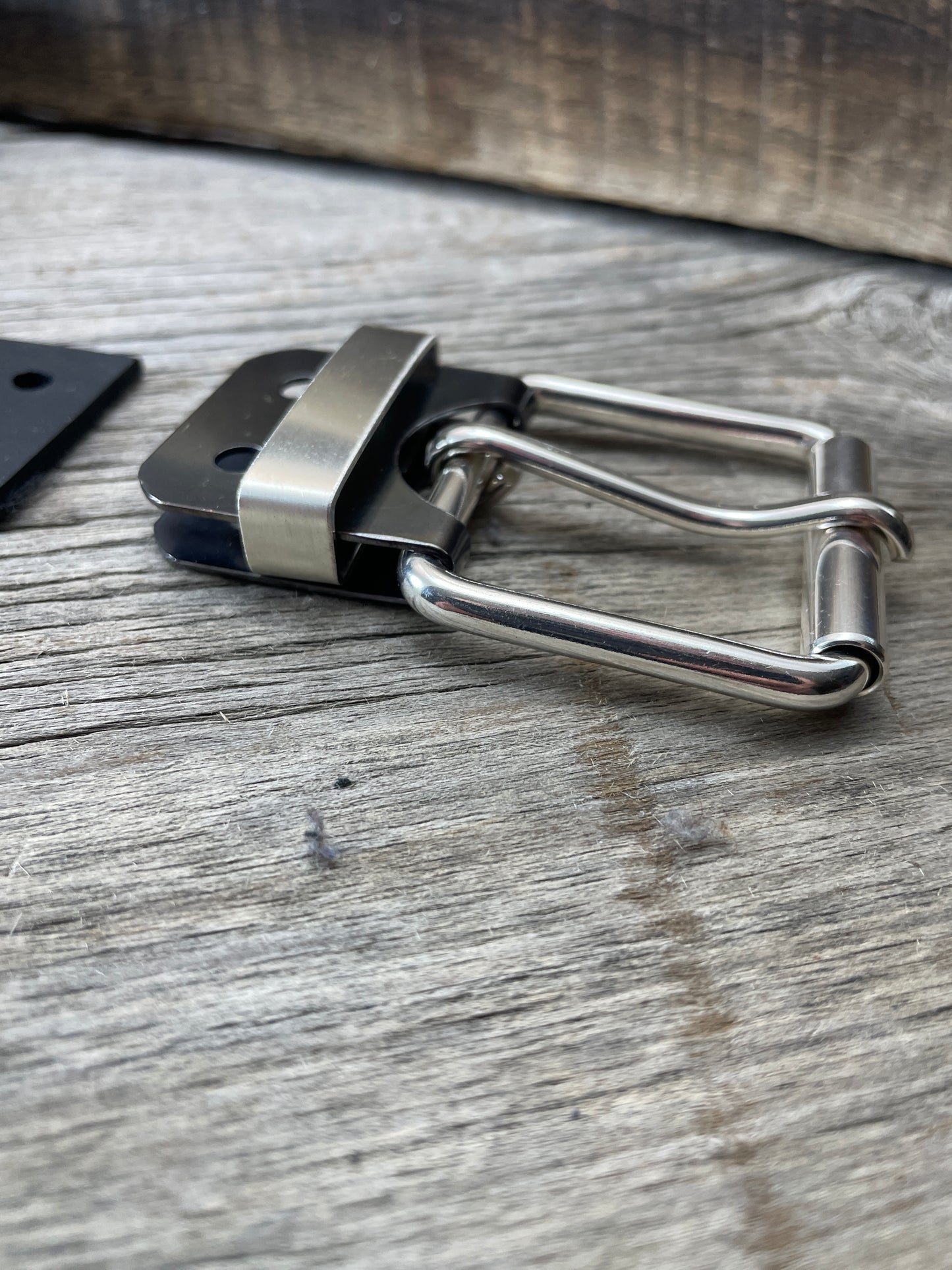 (SB-05)1- Sterling Silver and Gunmetal Belt-Plate Buckle with Silver Keeper Loop