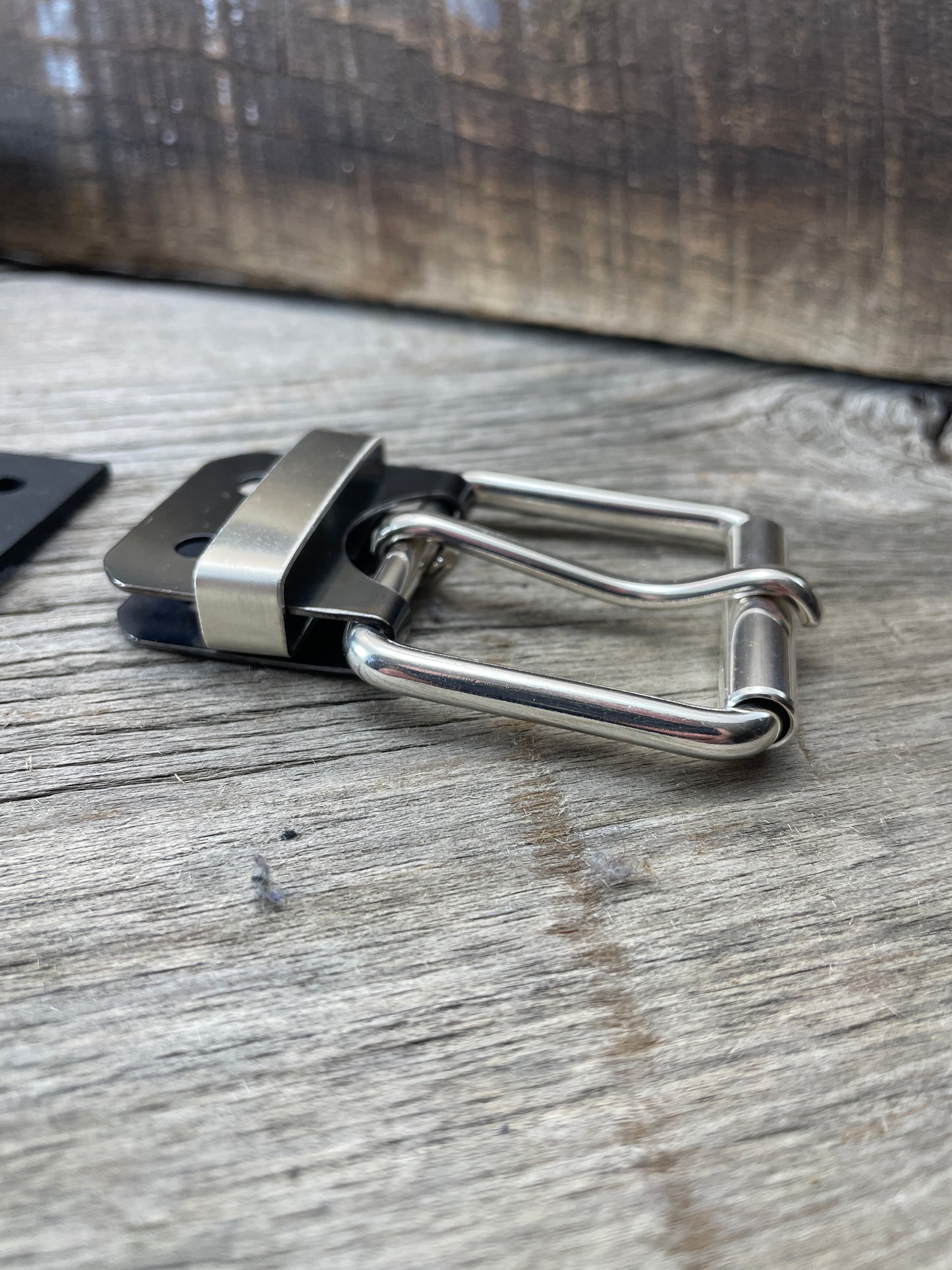 (SB-05)1- Sterling Silver and Gunmetal Belt-Plate Buckle with Silver Keeper Loop