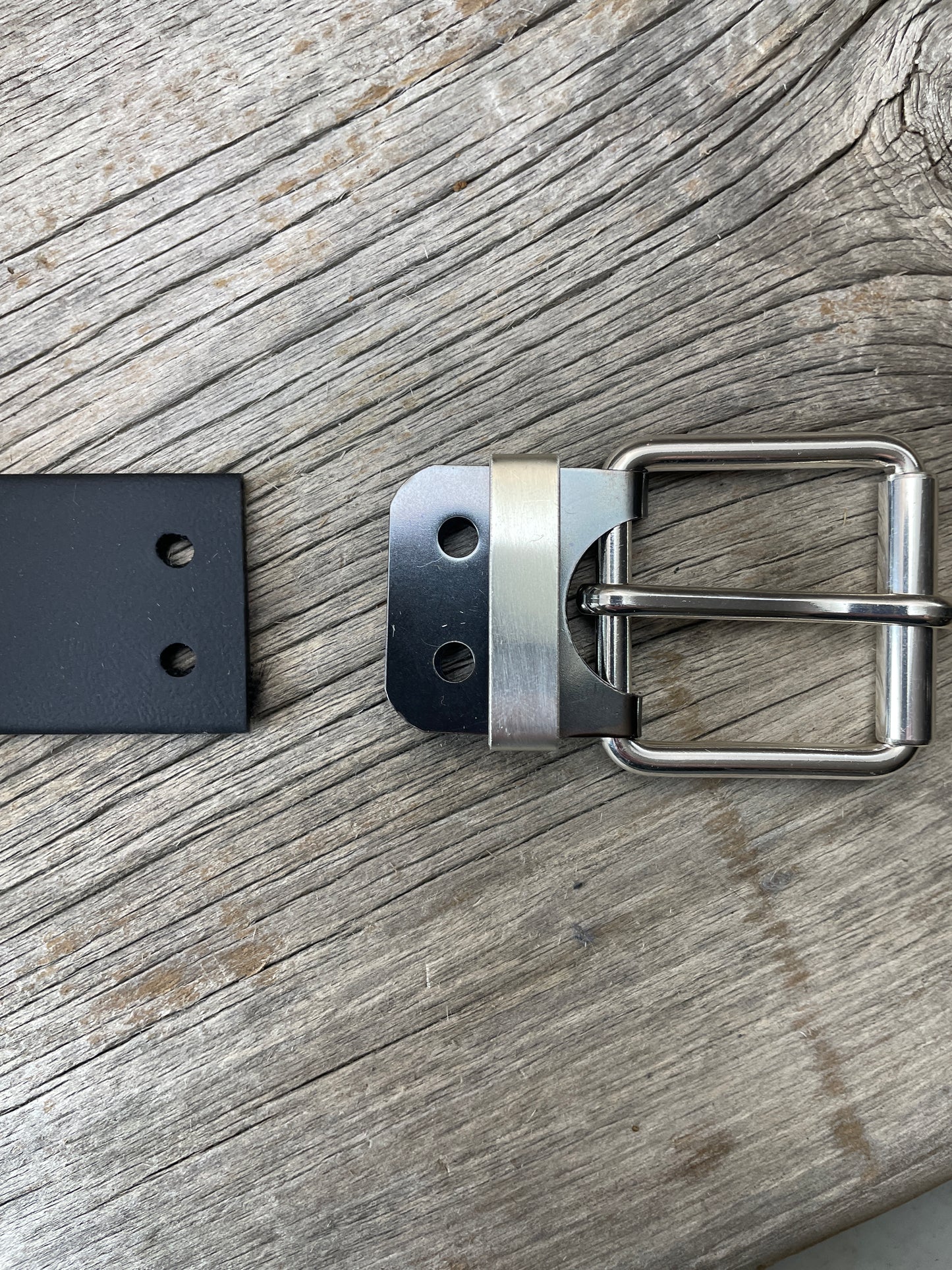 (SB-05)1- Sterling Silver and Gunmetal Belt-Plate Buckle with Silver Keeper Loop