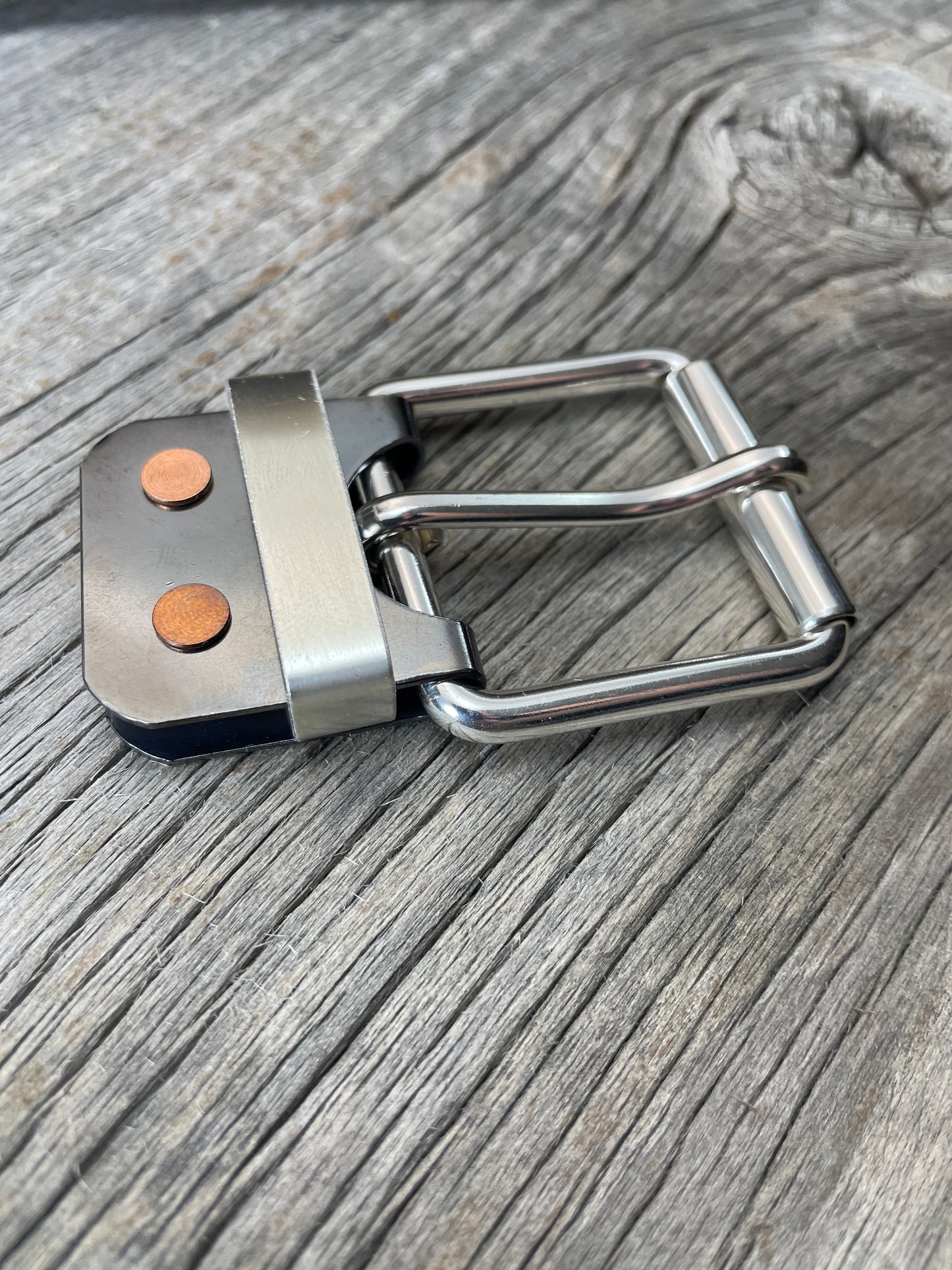 (SB-05)1- Sterling Silver and Gunmetal Belt-Plate Buckle with Silver Keeper Loop