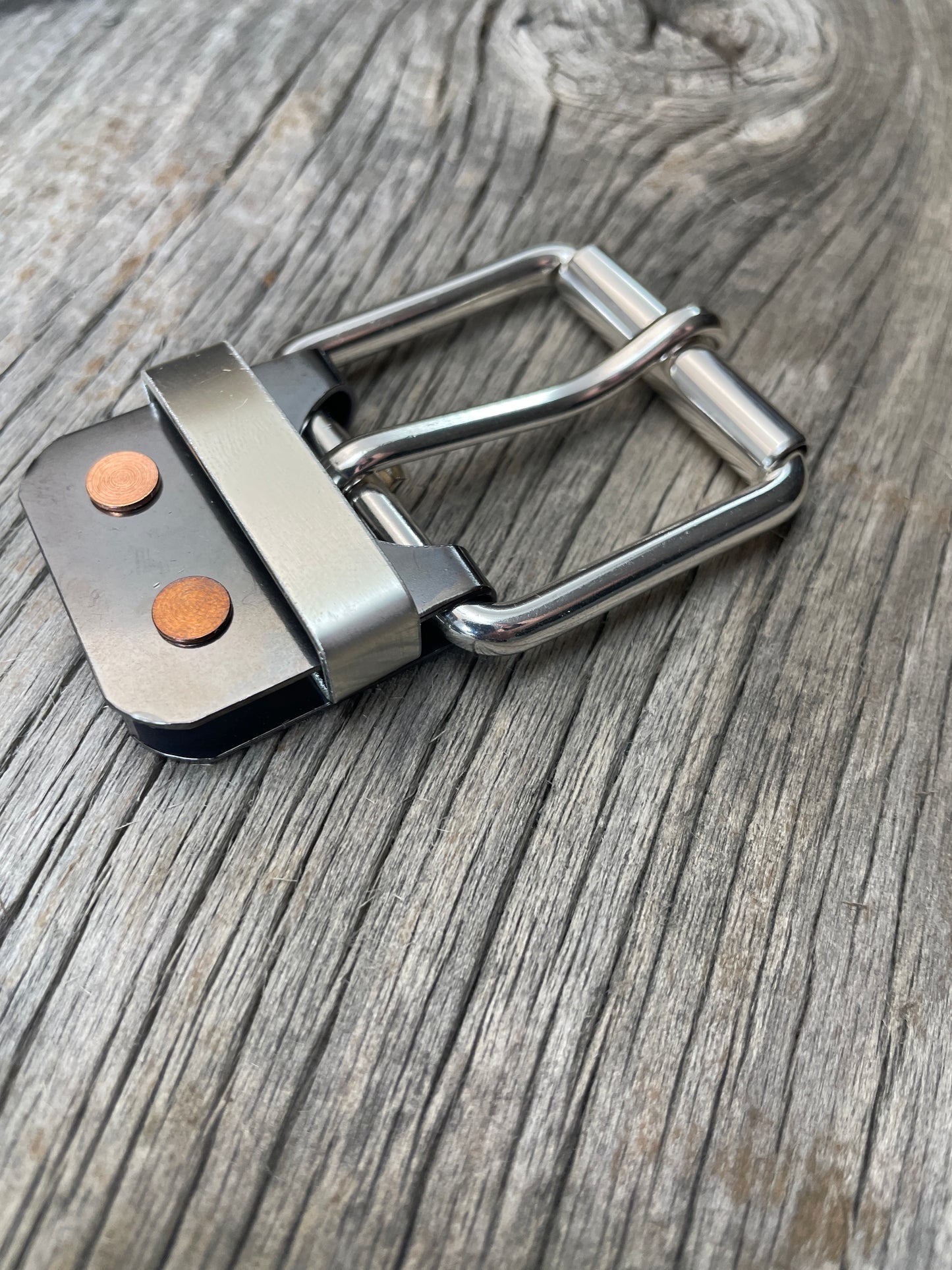 (SB-05)1- Sterling Silver and Gunmetal Belt-Plate Buckle with Silver Keeper Loop