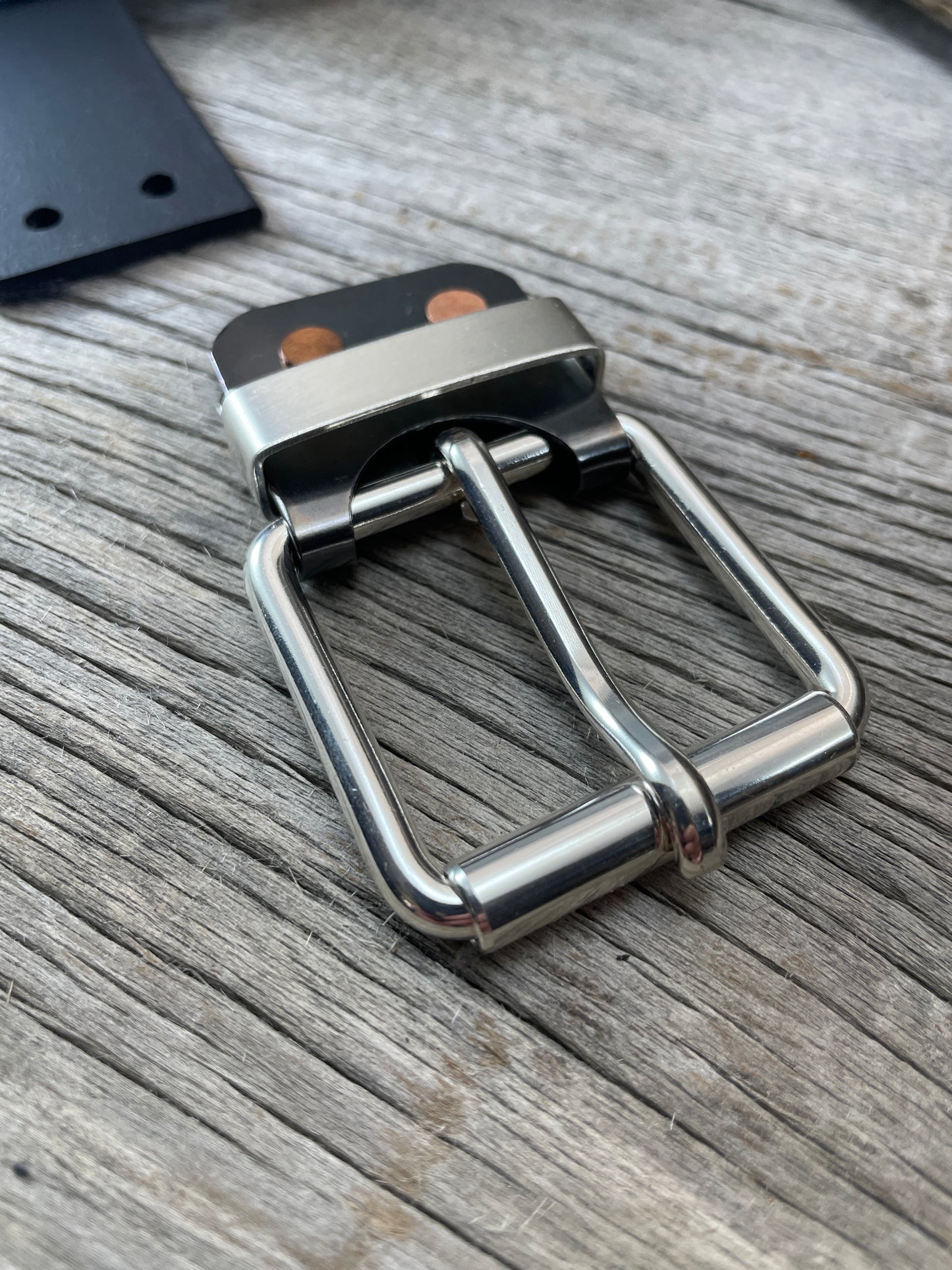 (SB-05)1- Sterling Silver and Gunmetal Belt-Plate Buckle with Silver Keeper Loop