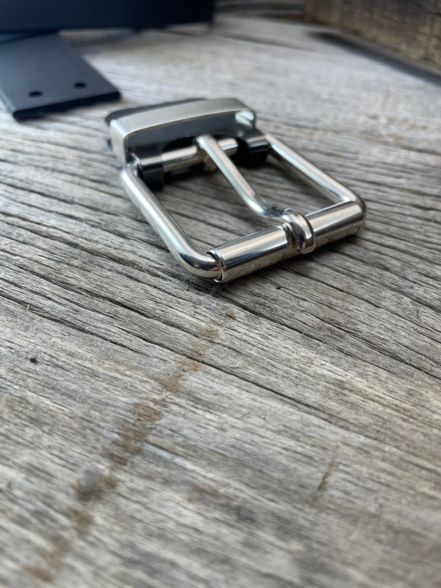 (SB-05)1- Sterling Silver and Gunmetal Belt-Plate Buckle with Silver Keeper Loop