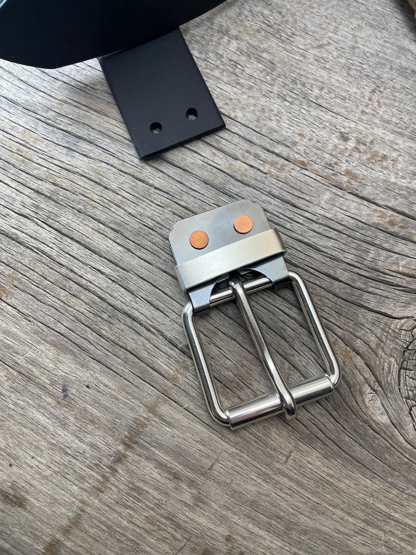 (SB-05)1- Sterling Silver and Gunmetal Belt-Plate Buckle with Silver Keeper Loop