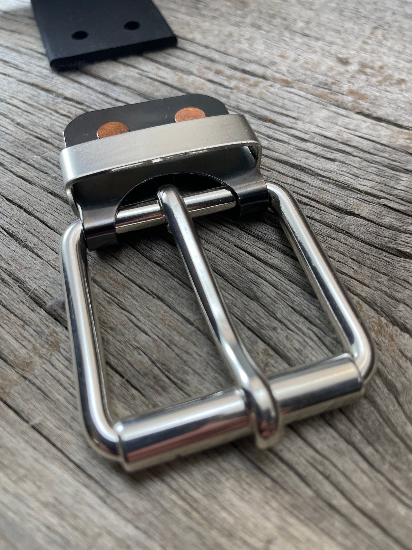 (SB-05)1- Sterling Silver and Gunmetal Belt-Plate Buckle with Silver Keeper Loop
