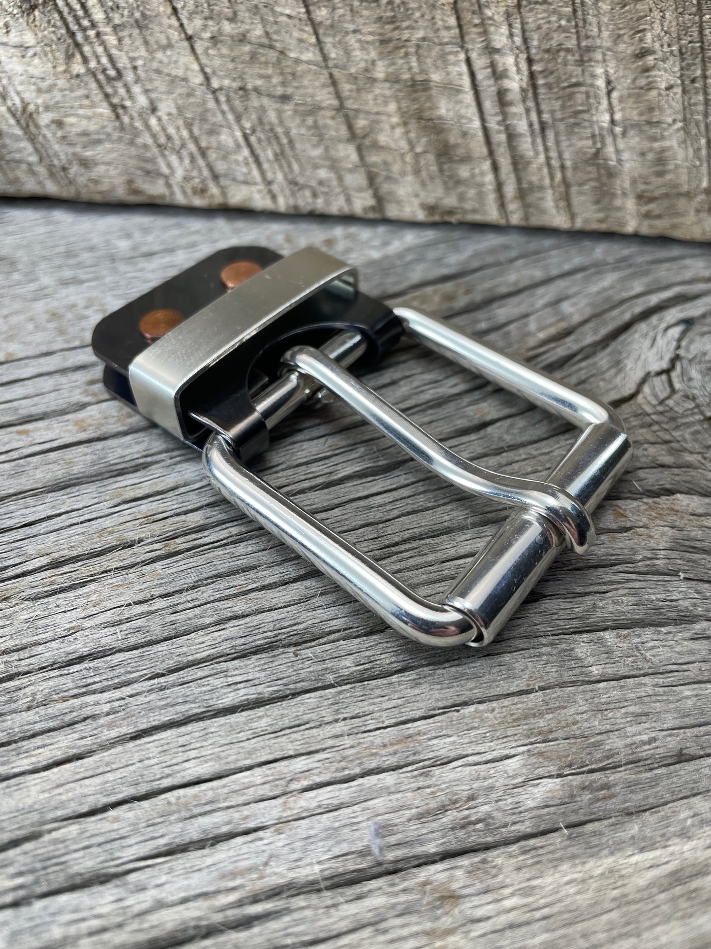 (SB-05)1- Sterling Silver and Gunmetal Belt-Plate Buckle with Silver Keeper Loop