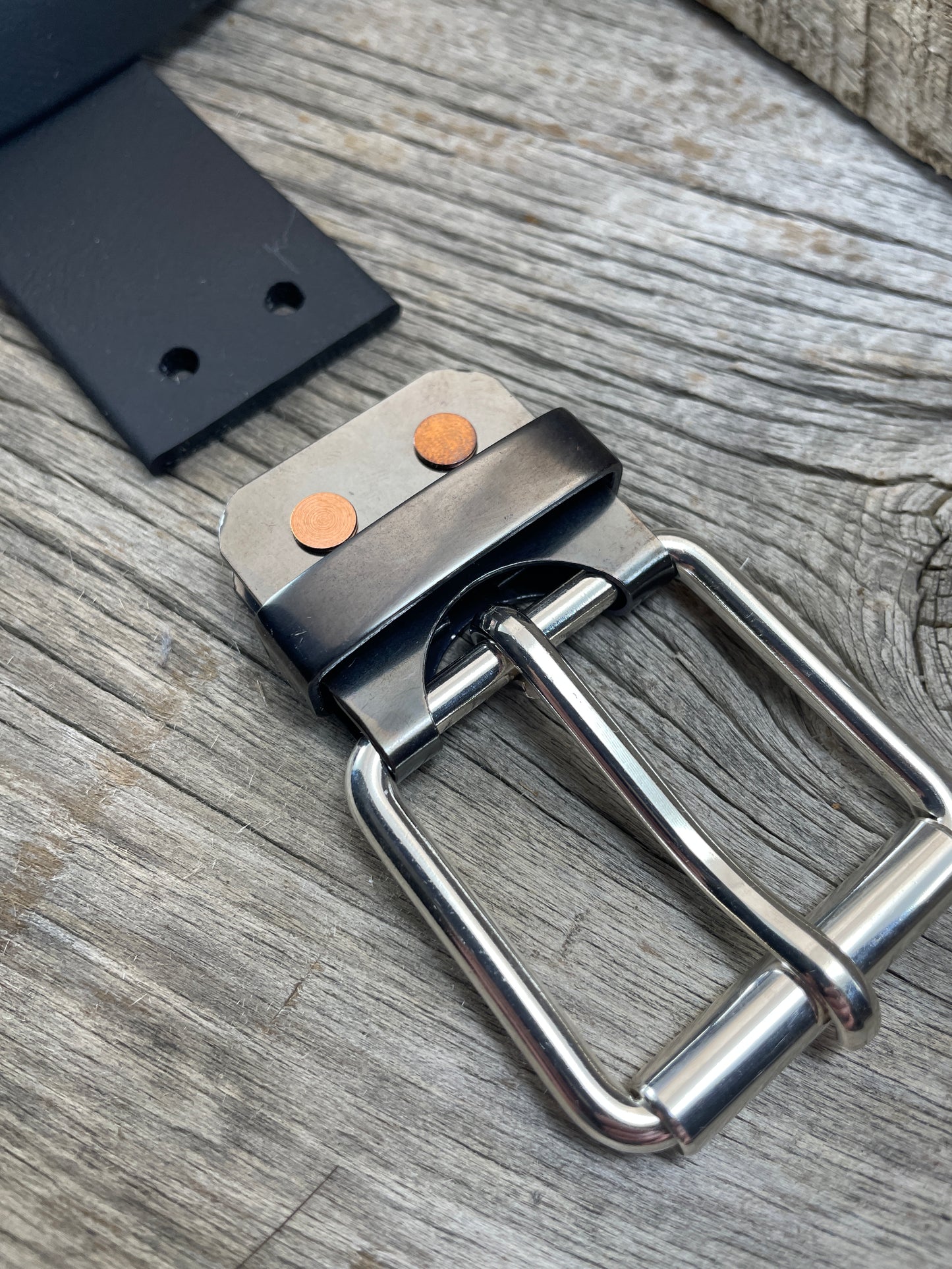 FLEX(SB-04)72 - Sterling Silver Buckle - Copper Keeper - Copper Belt-Plate - on WeatherFlex Waterproof Belt Strap 72"