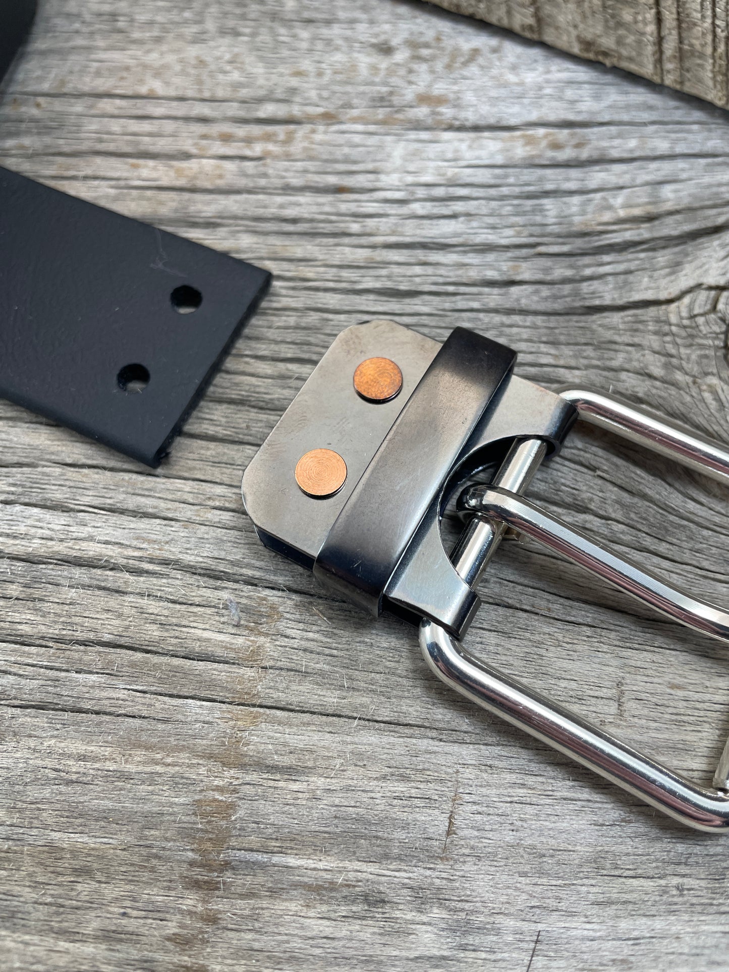 (SB-04)1 - Sterling Silver and Gunmetal Copper Belt-Plate Buckle with Gunmetal Keeper Loop