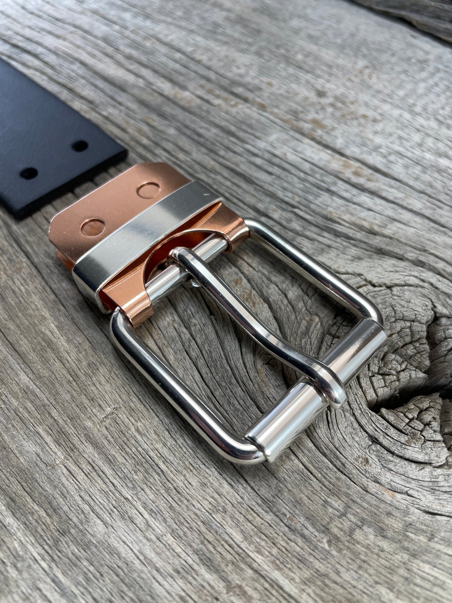 FLEX(SB-02)72 - Sterling Silver Buckle - Silver Keeper - Copper Plate Buckle on WeatherFlex Waterproof Belt Strap 72"