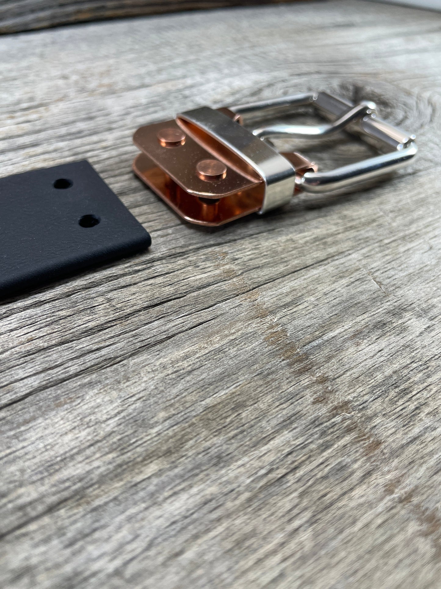 FLEX(SB-02)72 - Sterling Silver Buckle - Silver Keeper - Copper Plate Buckle on WeatherFlex Waterproof Belt Strap 72"