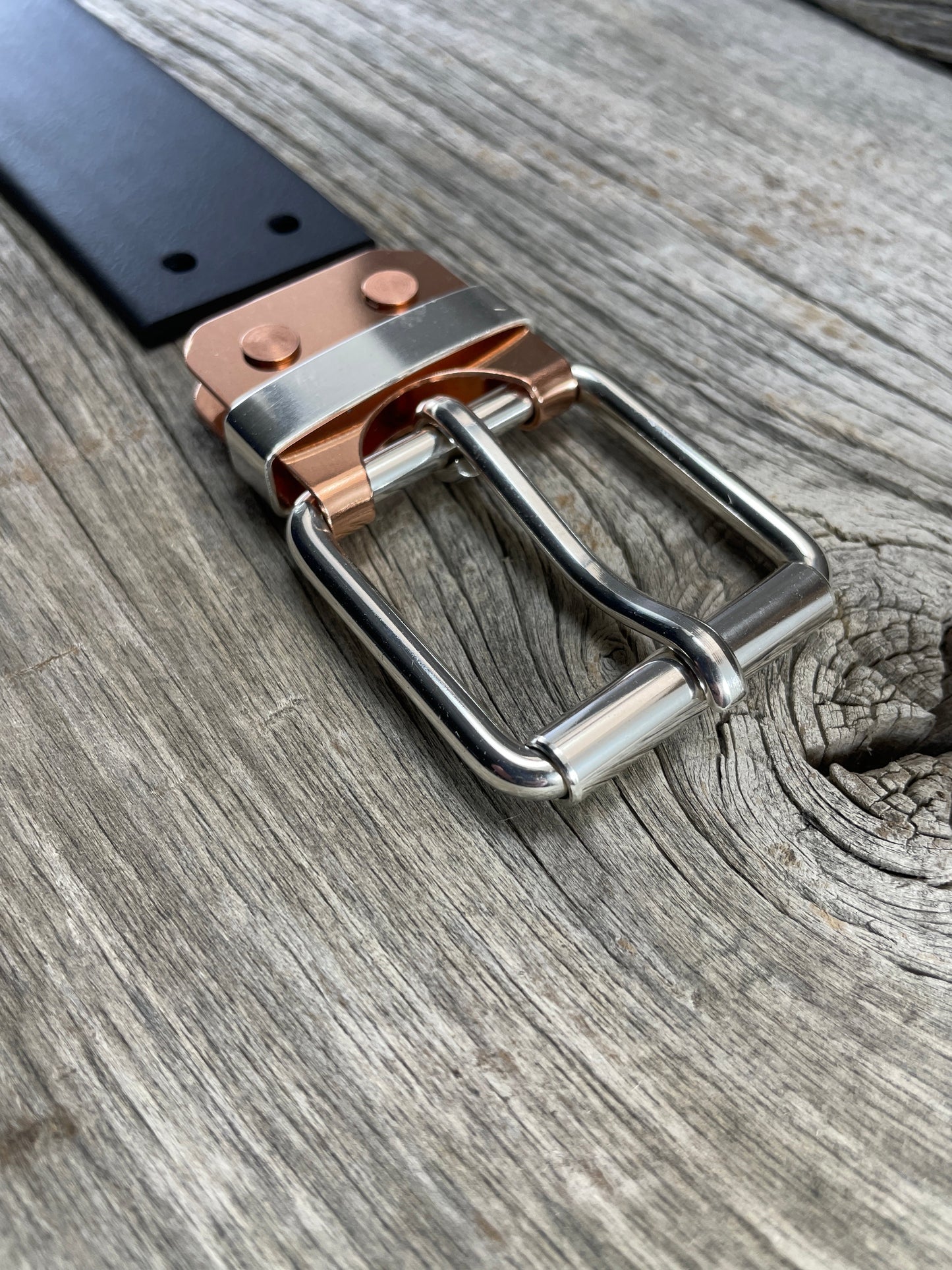 FLEX(SB-02)72 - Sterling Silver Buckle - Silver Keeper - Copper Plate Buckle on WeatherFlex Waterproof Belt Strap 72"