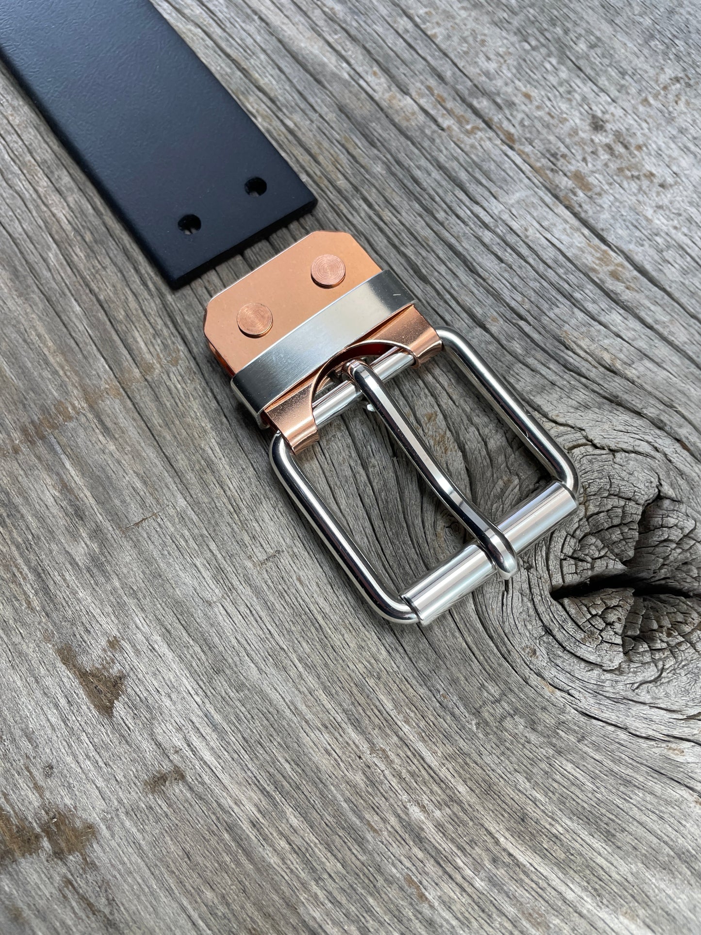 FLEX(SB-02)72 - Sterling Silver Buckle - Silver Keeper - Copper Plate Buckle on WeatherFlex Waterproof Belt Strap 72"