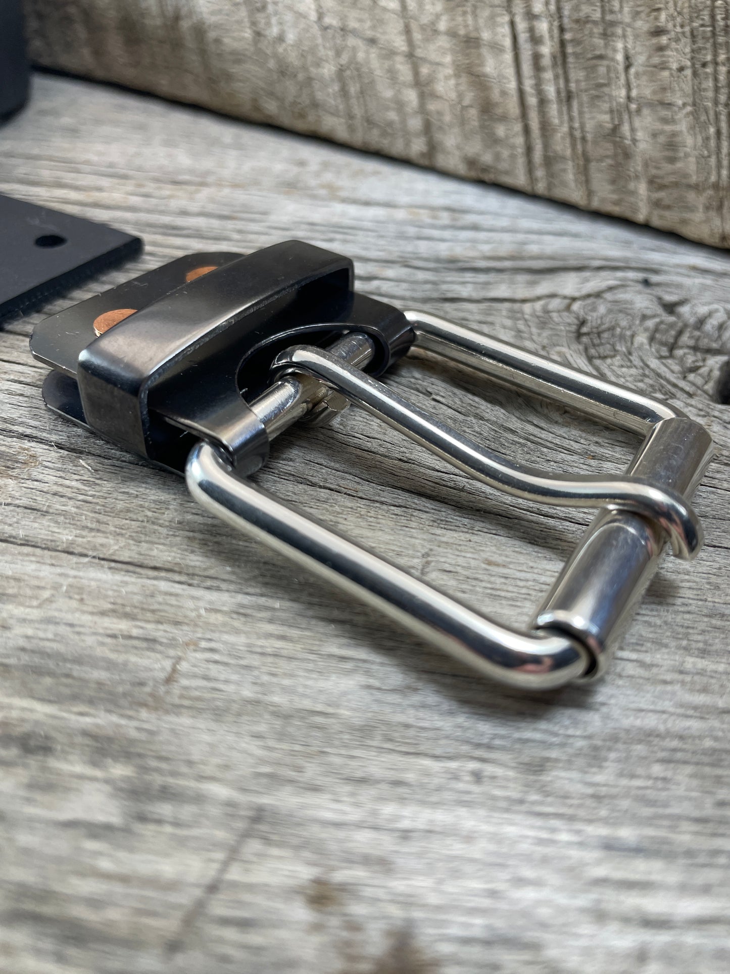 FLEX(SB-04)72 - Sterling Silver Buckle - Copper Keeper - Copper Belt-Plate - on WeatherFlex Waterproof Belt Strap 72"