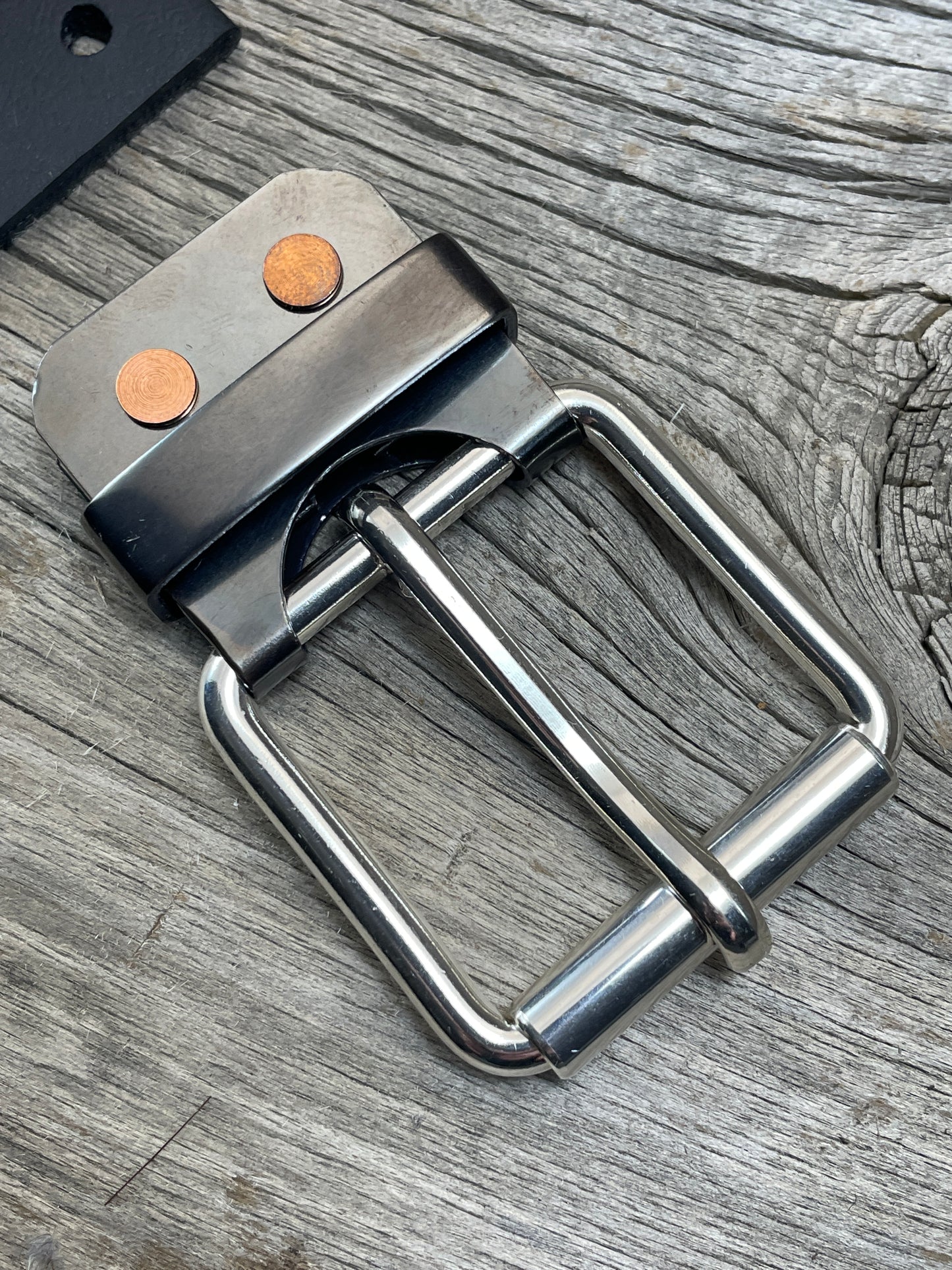 FLEX(SB-04)72 - Sterling Silver Buckle - Copper Keeper - Copper Belt-Plate - on WeatherFlex Waterproof Belt Strap 72"