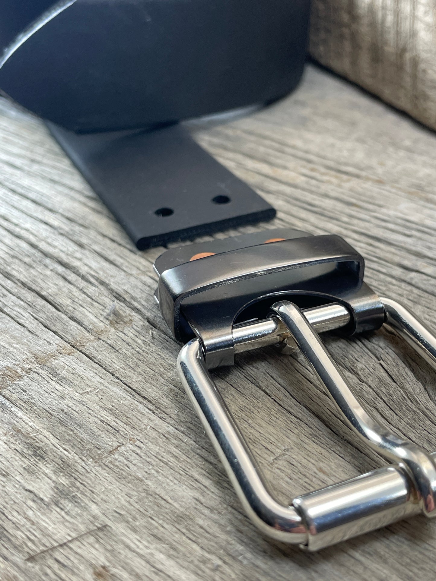 FLEX(SB-04)72 - Sterling Silver Buckle - Copper Keeper - Copper Belt-Plate - on WeatherFlex Waterproof Belt Strap 72"