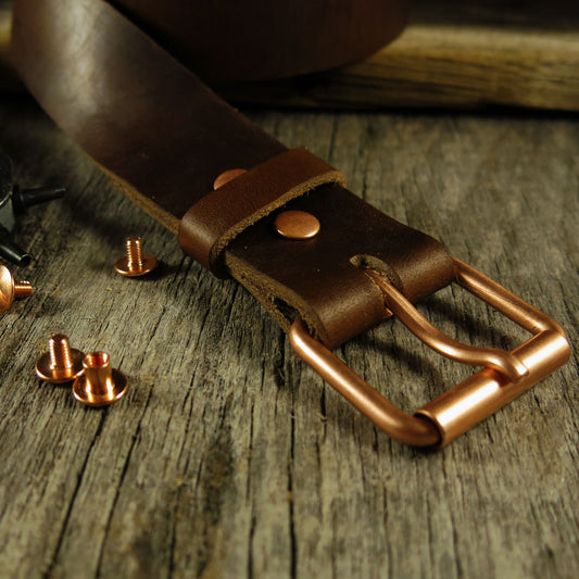 Copper Buckle | Solid Copper Roller Buckle on Full Grain Leather Strap - Belt Build Kit