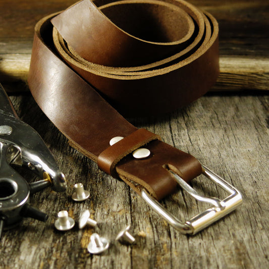SOLID Sterling Silver Roller Buckle - Belt Build Kit - Horween Chromexcel Full Grain Leather Belt Strap